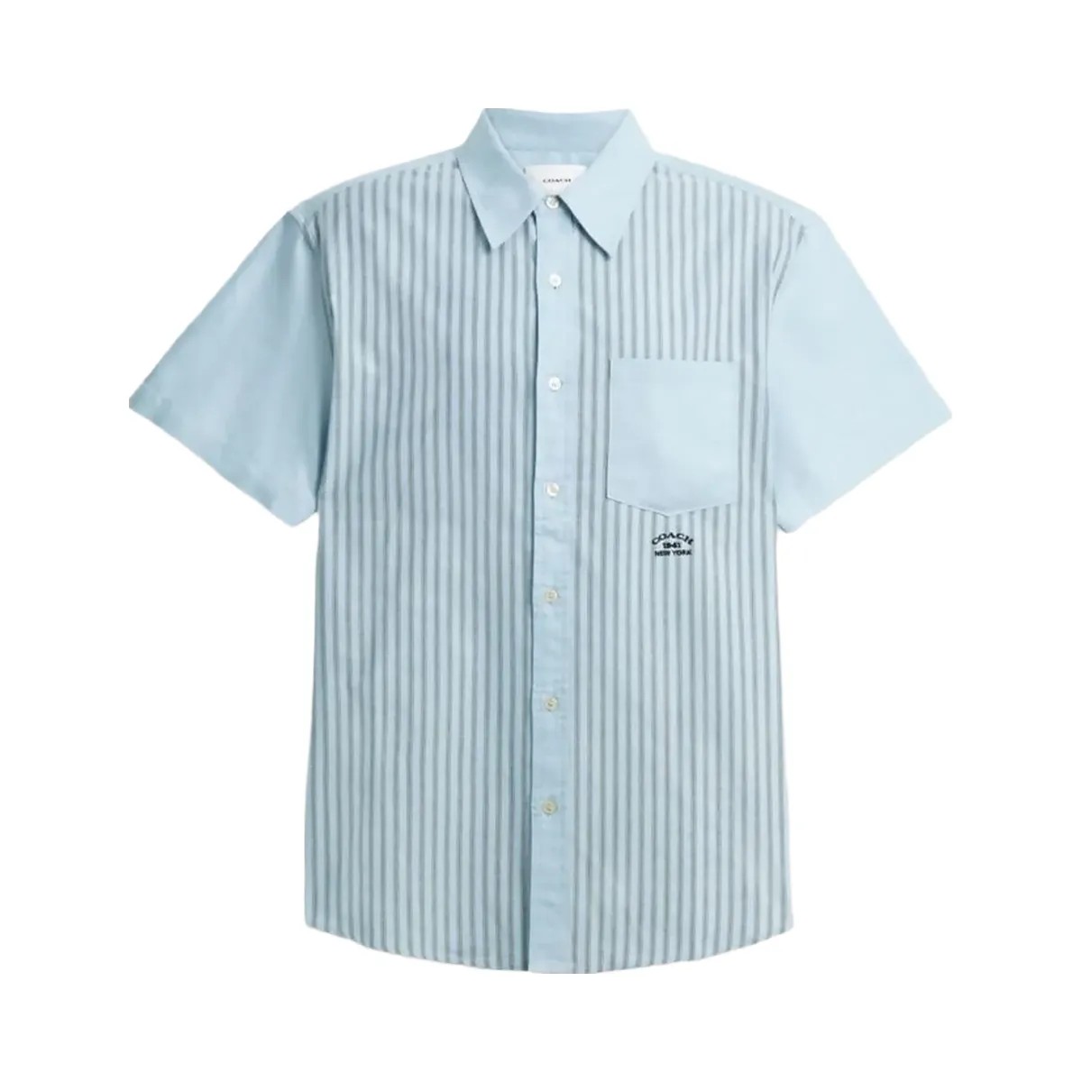 Coach Striped Mixed Media Oxford Shirt Blue Blue Multi - HypeFly India View 1