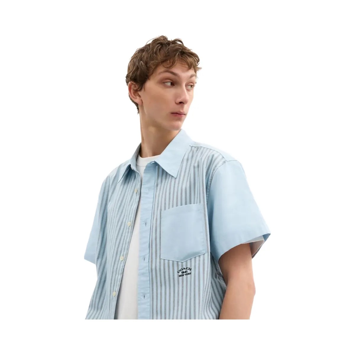Coach Striped Mixed Media Oxford Shirt Blue Blue Multi - HypeFly India View 4