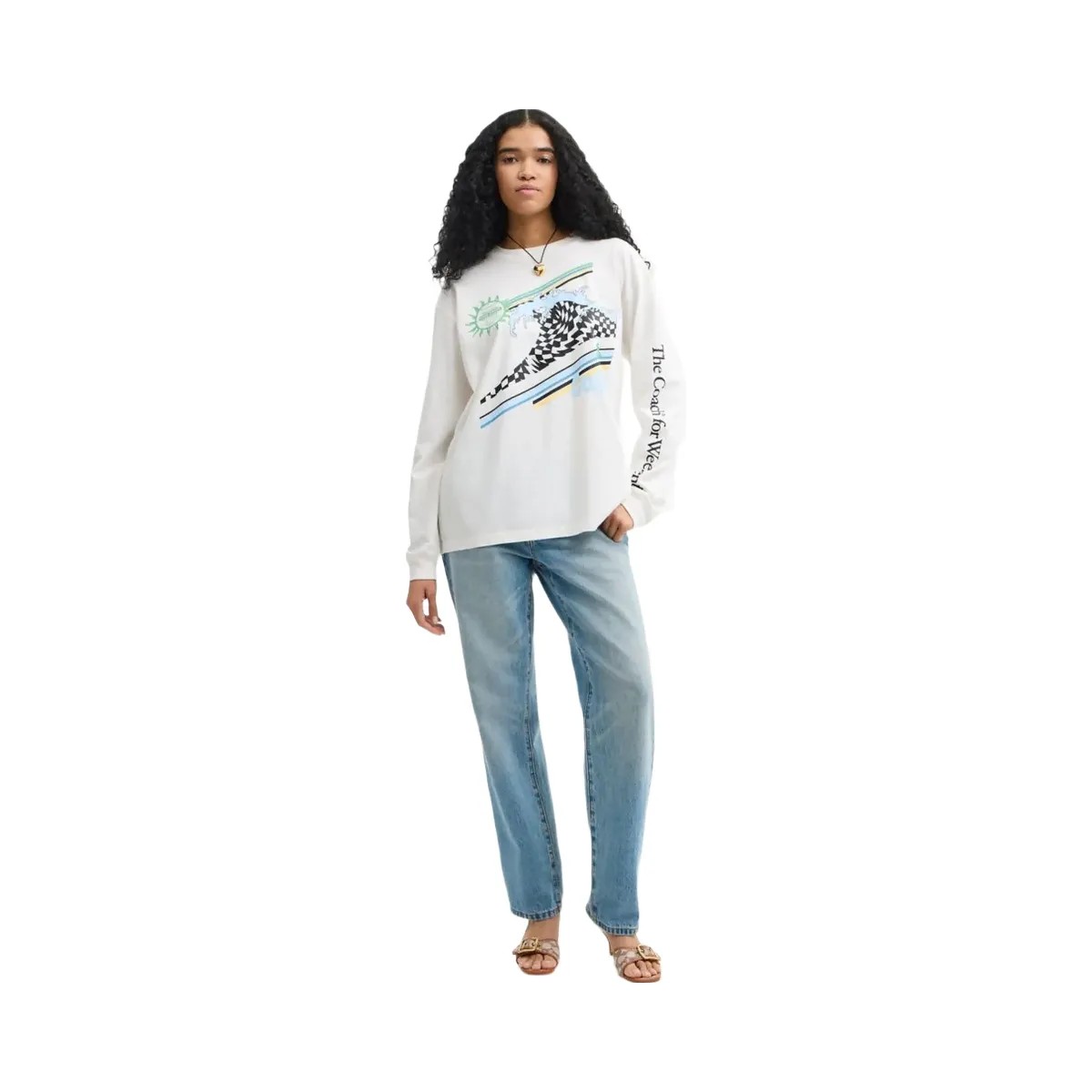 Coach Surf Long Sleeve Relaxed T Shirt In Organic Cotton White - HypeFly India View 4