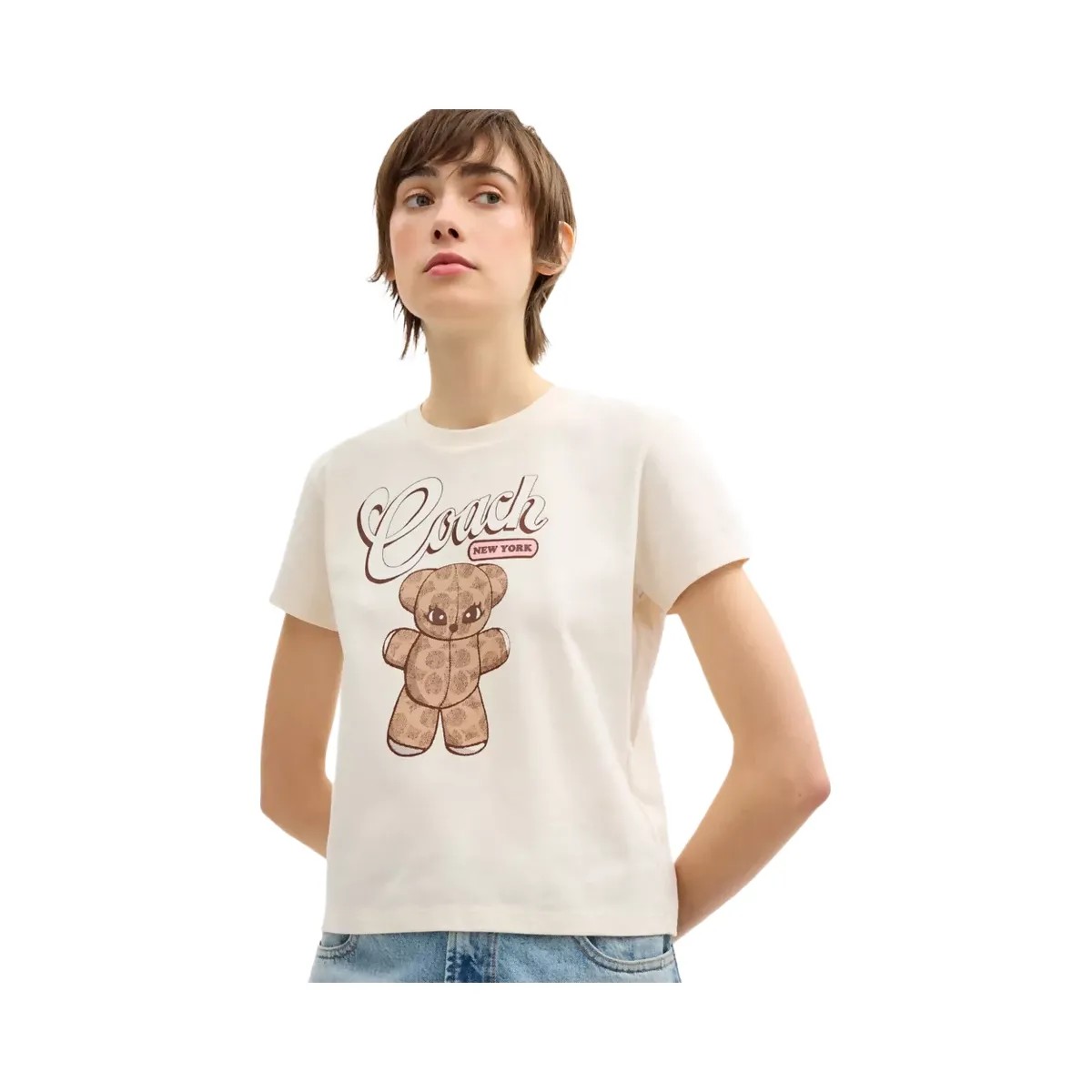 Coach Teddy Stuffie T-Shirt In Organic Cotton in Cream - HypeFly India View 4