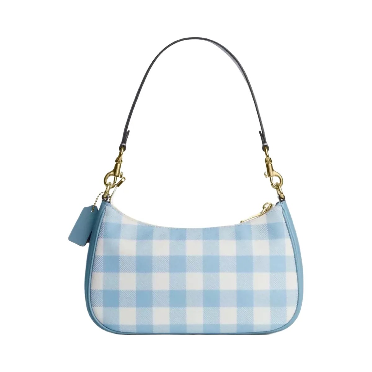 Coach Teri Shoulder Bag With Gingham Print And Charm in Gold Blue Multi - HypeFly India View 3