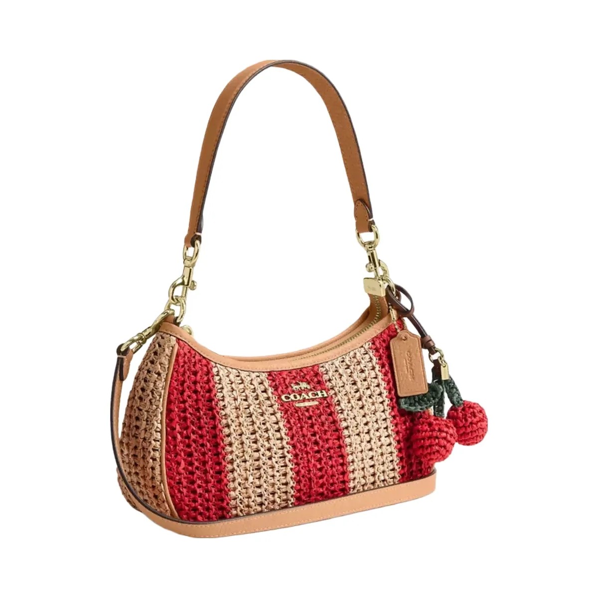 Coach Teri Shoulder Bag With Stripes And Charm in Gold Red Tan - HypeFly India View 2