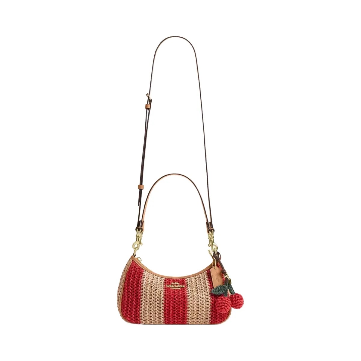 Coach Teri Shoulder Bag With Stripes And Charm in Gold Red Tan - HypeFly India View 6