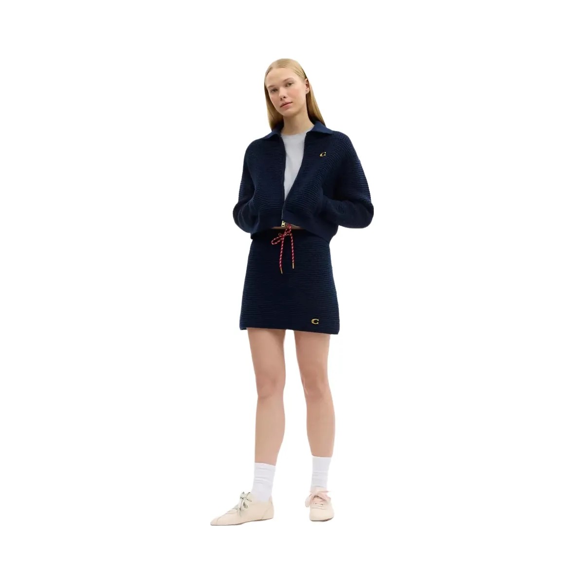 Coach Textured Knit Skirt in Navy Blue - HypeFly India View 2
