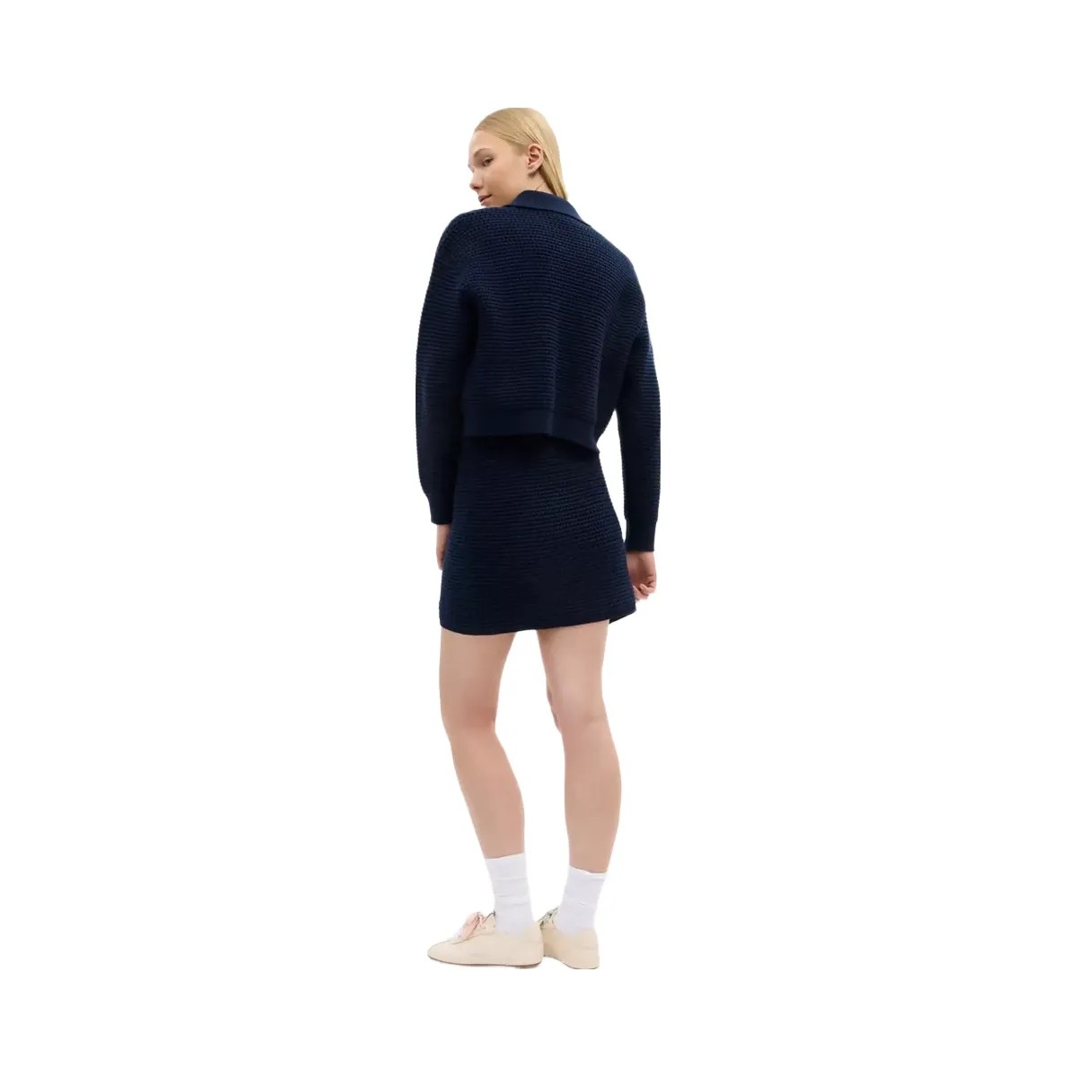 Coach Textured Knit Skirt in Navy Blue - HypeFly India View 3