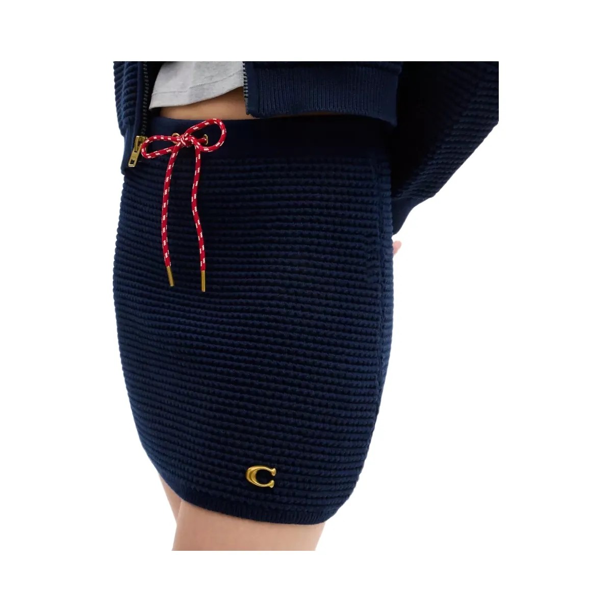Coach Textured Knit Skirt in Navy Blue - HypeFly India View 4