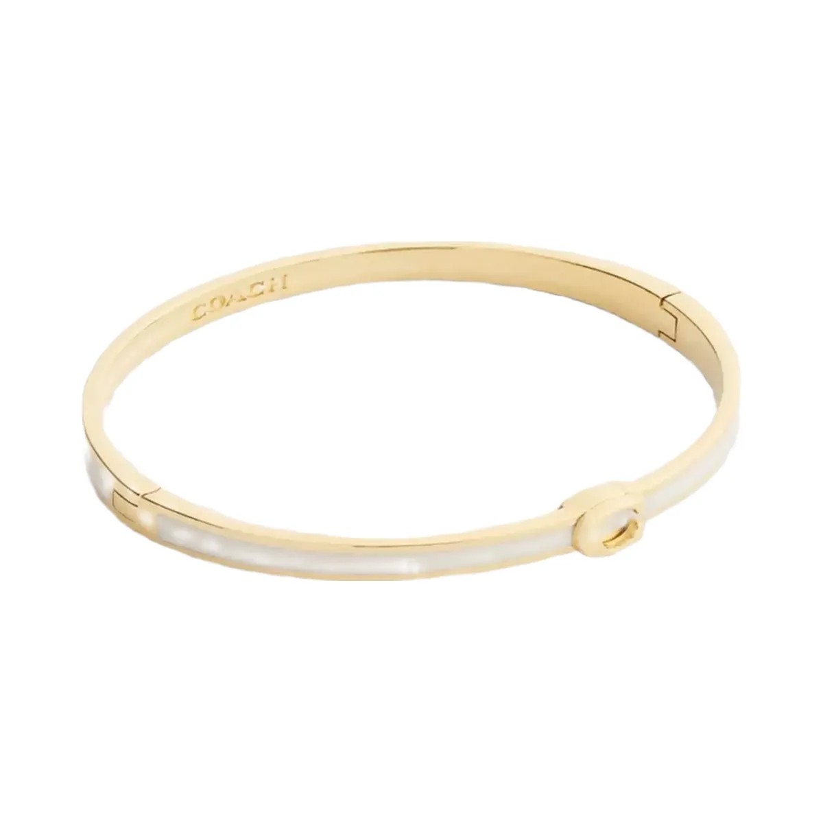 Coach Thin Enamel Signature Hinged Bangle in Gold Chalk - HypeFly India View 1