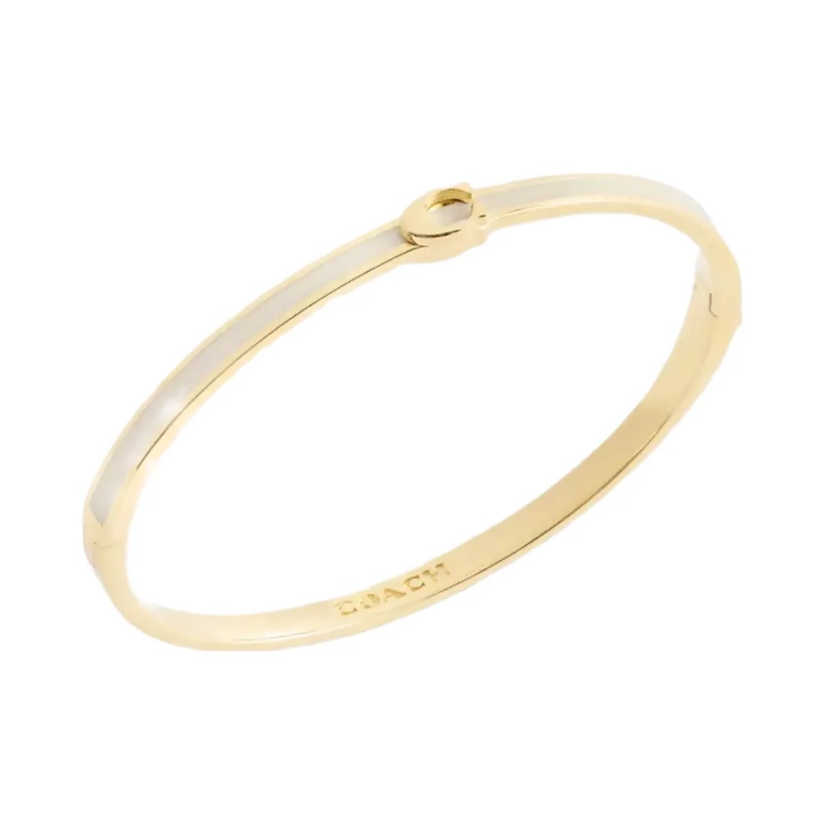 Coach Thin Enamel Signature Hinged Bangle in Gold Chalk - HypeFly India View 2