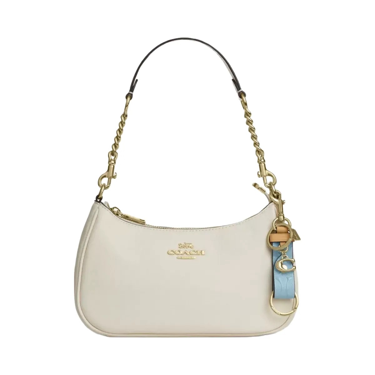 Coach Trigger Snap Bag Charm In Signature Leather With Charm in Gold Light Blue - HypeFly India View 2