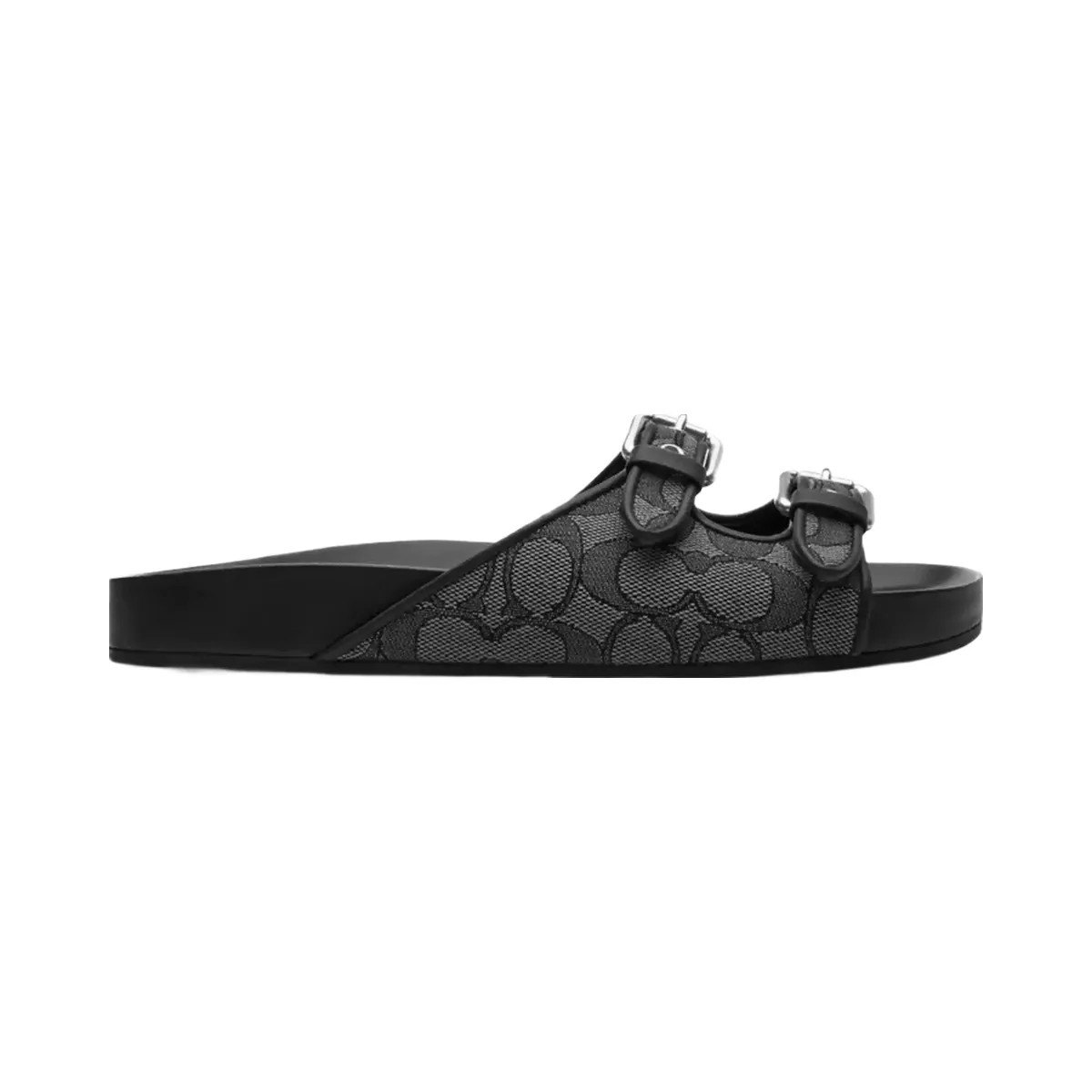Coach Two Band Buckle Sandal In Signature Jacquard in Charcoal Black - HypeFly India View 2