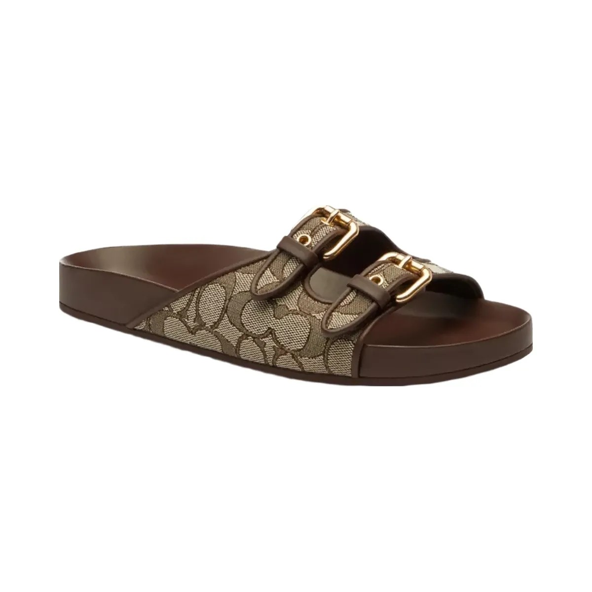 Coach Two Band Buckle Sandal In Signature Jacquard in Oak Maple - HypeFly India View 1