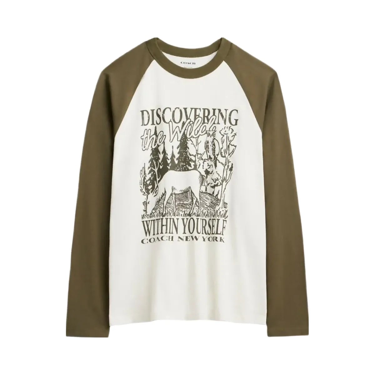 Coach Wild Raglan Crewneck Long Sleeve T Shirt In Organic Cotton Cream Multicolor - HypeFly India View 1
