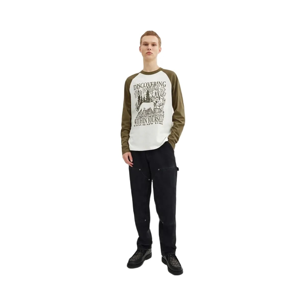 Coach Wild Raglan Crewneck Long Sleeve T Shirt In Organic Cotton Cream Multicolor - HypeFly India View 2