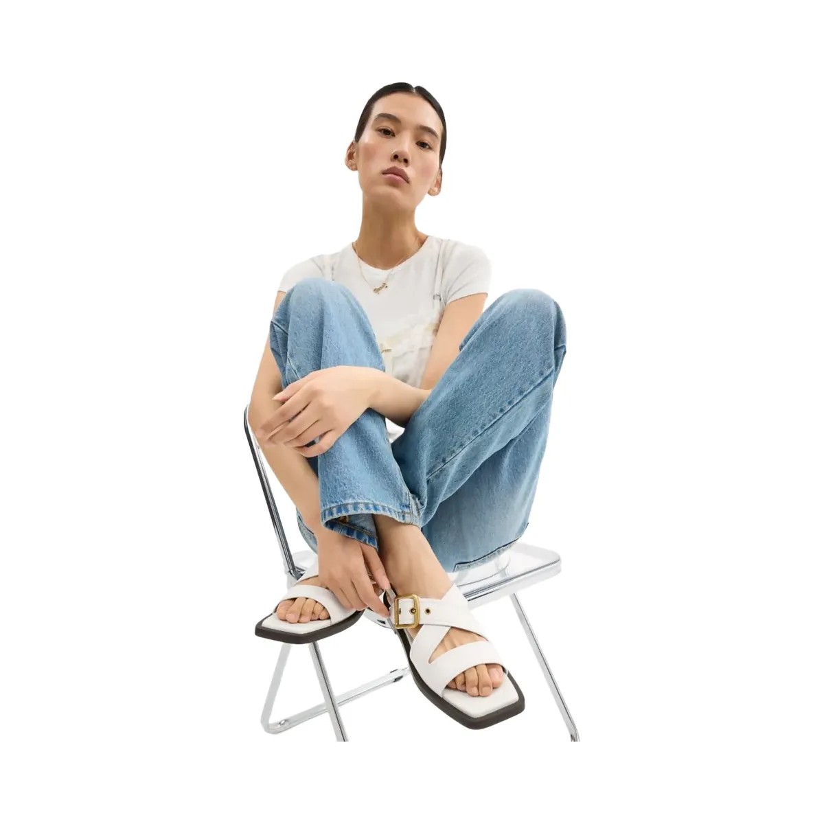 Coach Women's Archival Buckle Flat Sandal Chalk - HypeFly India View 5