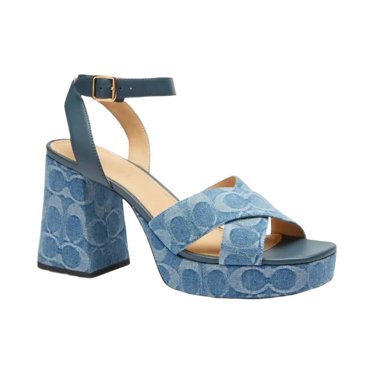 Coach Women's Block Heel Sandal In Signature Denim Indigo - HypeFly India View 2