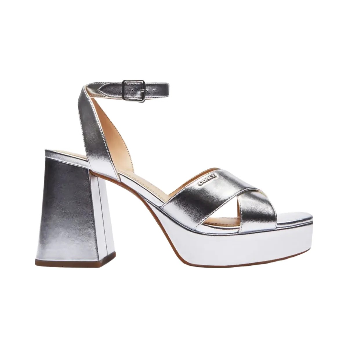 Coach Women's Block Heel Sandal Metallic Silver - HypeFly India View 1
