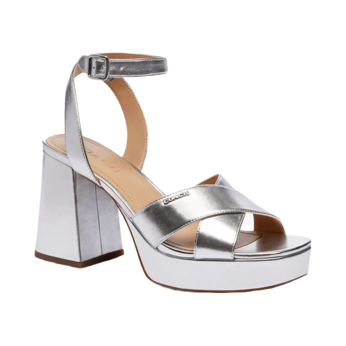 Coach Women's Block Heel Sandal Metallic Silver - HypeFly India View 2