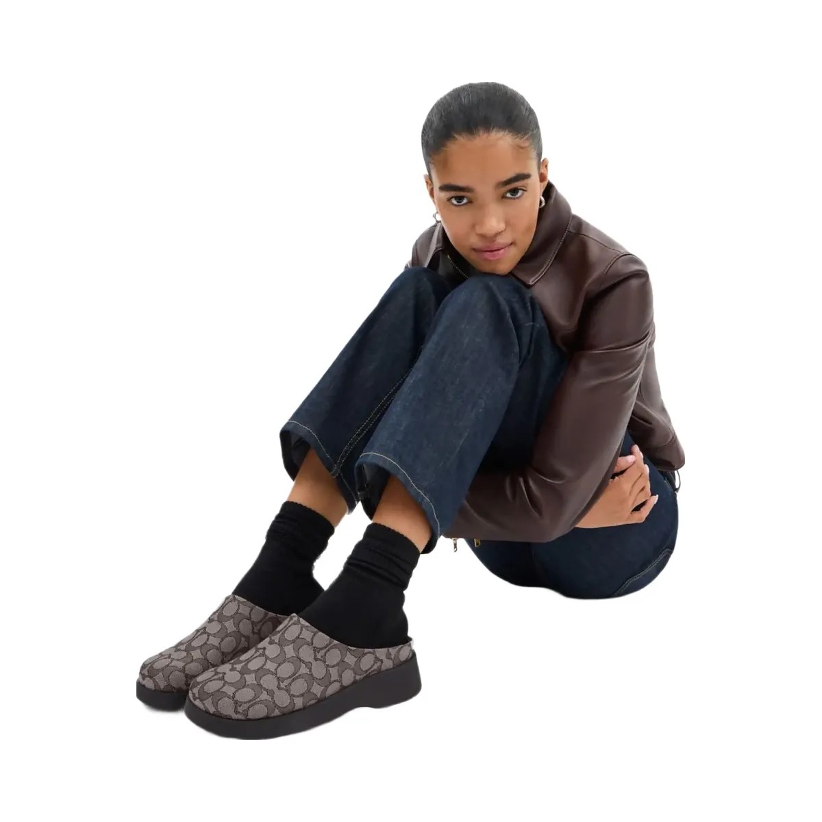Coach Women's Link Mule In Signature Jacquard Oak Maple - HypeFly India View 5