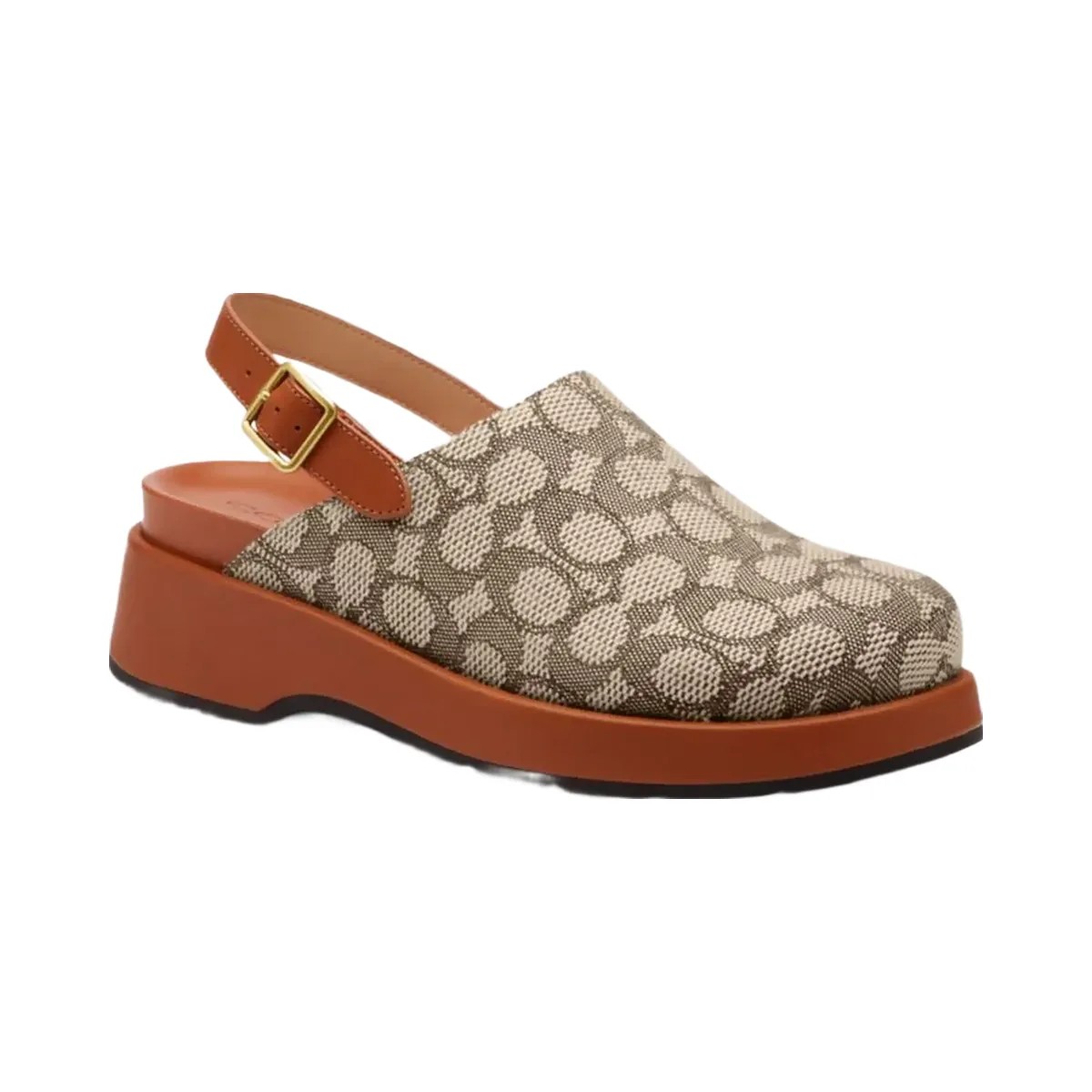 Coach Women's Sculpted C Platform Clog In Signature Textile Jacquard Cocoa Burnished Amber - HypeFly India View 2