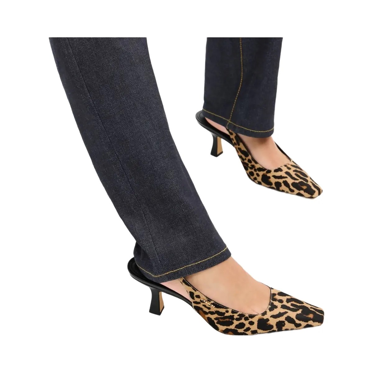 Coach Women's Slingback Heel With Leopard Print Tan & Black - HypeFly India View 5