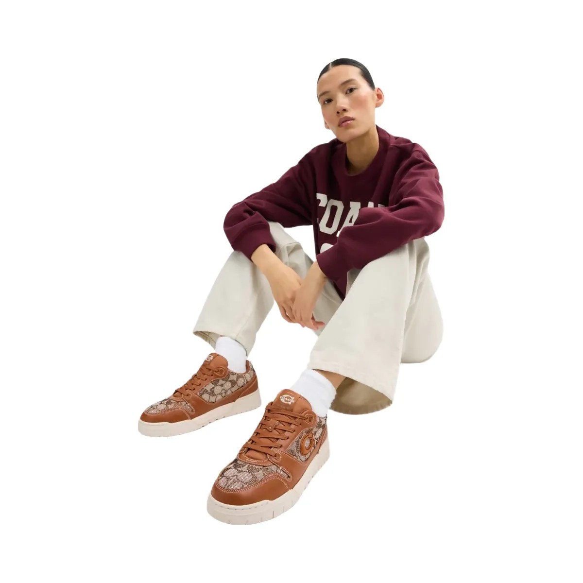 Coach Women's Soho Sneaker In Crystal Signature Jacquard Cocoa Burnished Amber - HypeFly India View 6