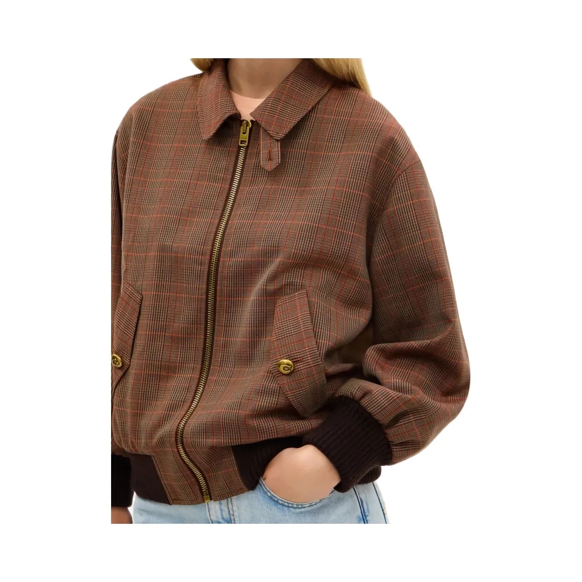 Coach Wool Blouson Jacket in Orange Pink Plaid - HypeFly India View 4