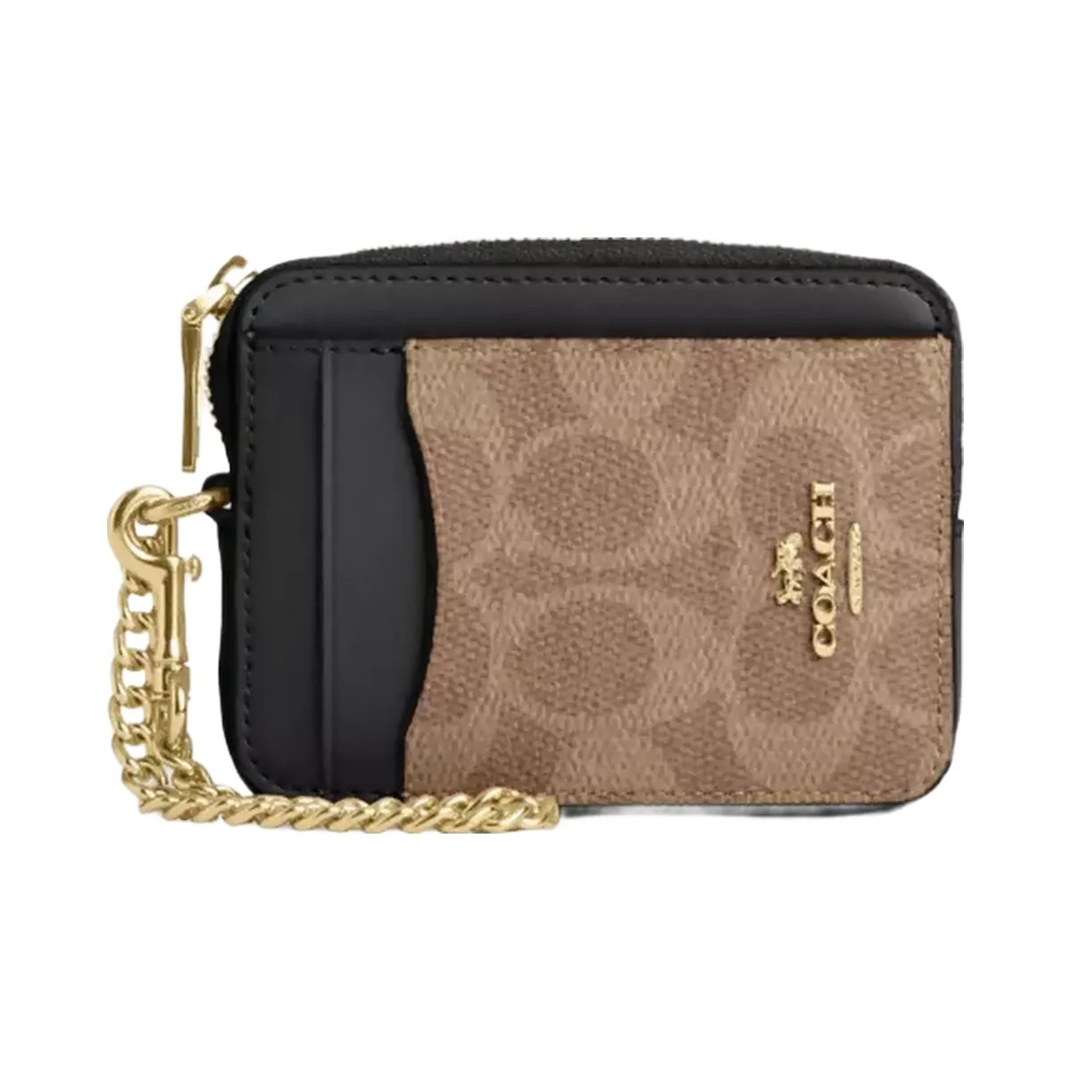 Coach Zip Card Case In Signature Canvas in Gold Tan Black - HypeFly India View 1