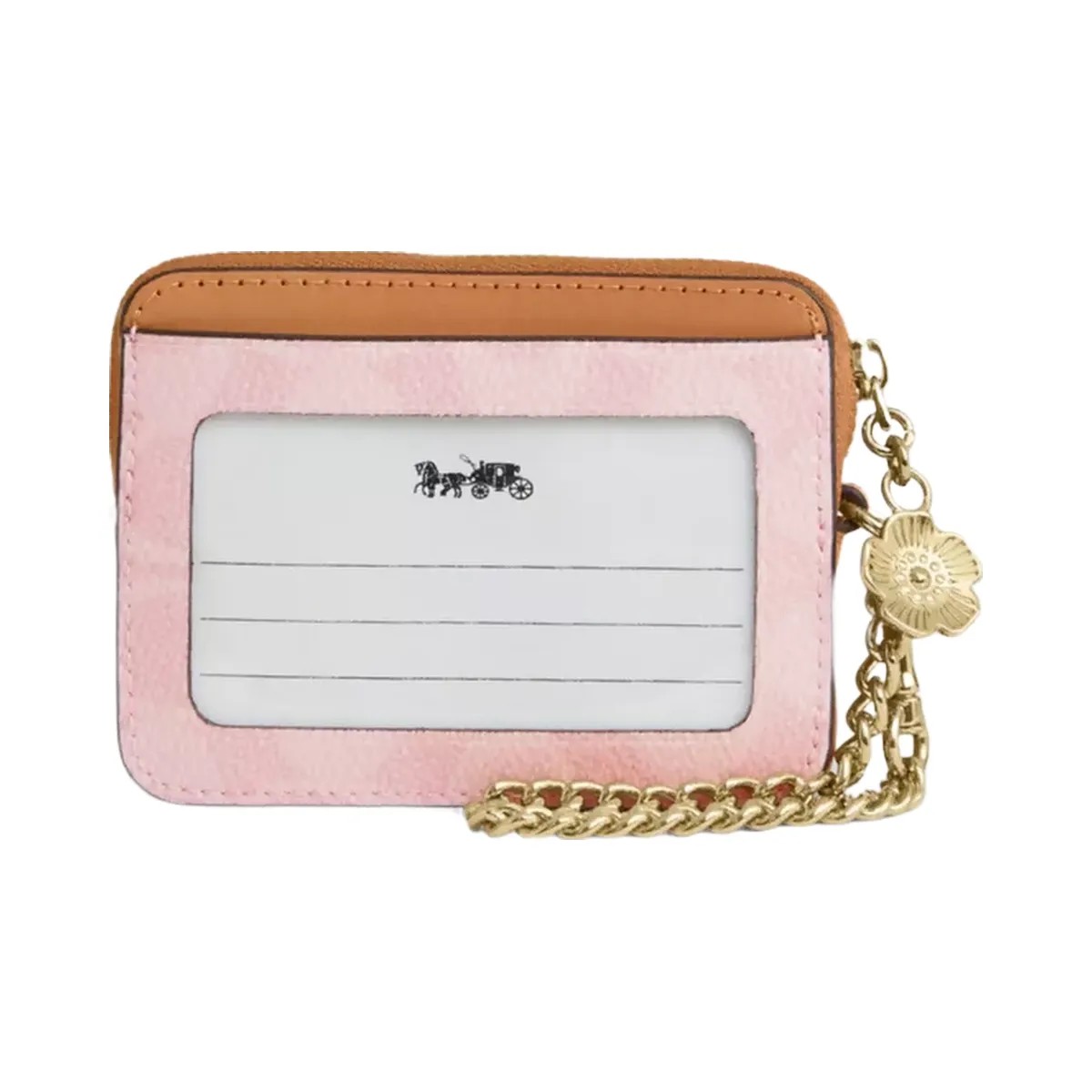 Coach Zip Card Case In Signature Canvas With Charm in Gold Powder Pink - HypeFly India View 2