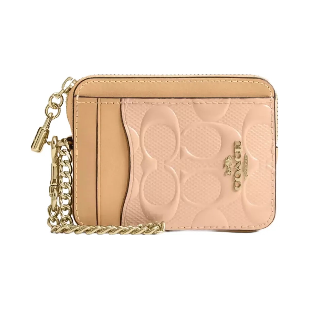Coach Zip Card Case In Signature Leather With Charm in Gold Faded Blush - HypeFly India View 1