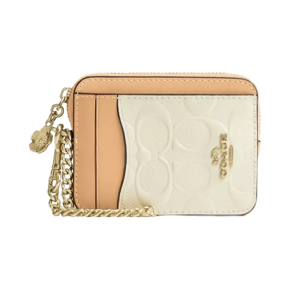 Coach Zip Card Case In Signature Leather With Charm in Gold Light Lemon - HypeFly India View 1