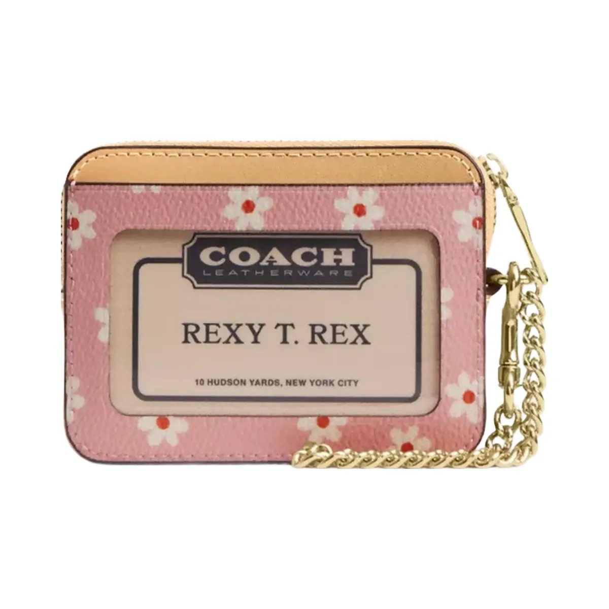 Coach Zip Card Case With Floral Print in Gold Pink Multi - HypeFly India View 2