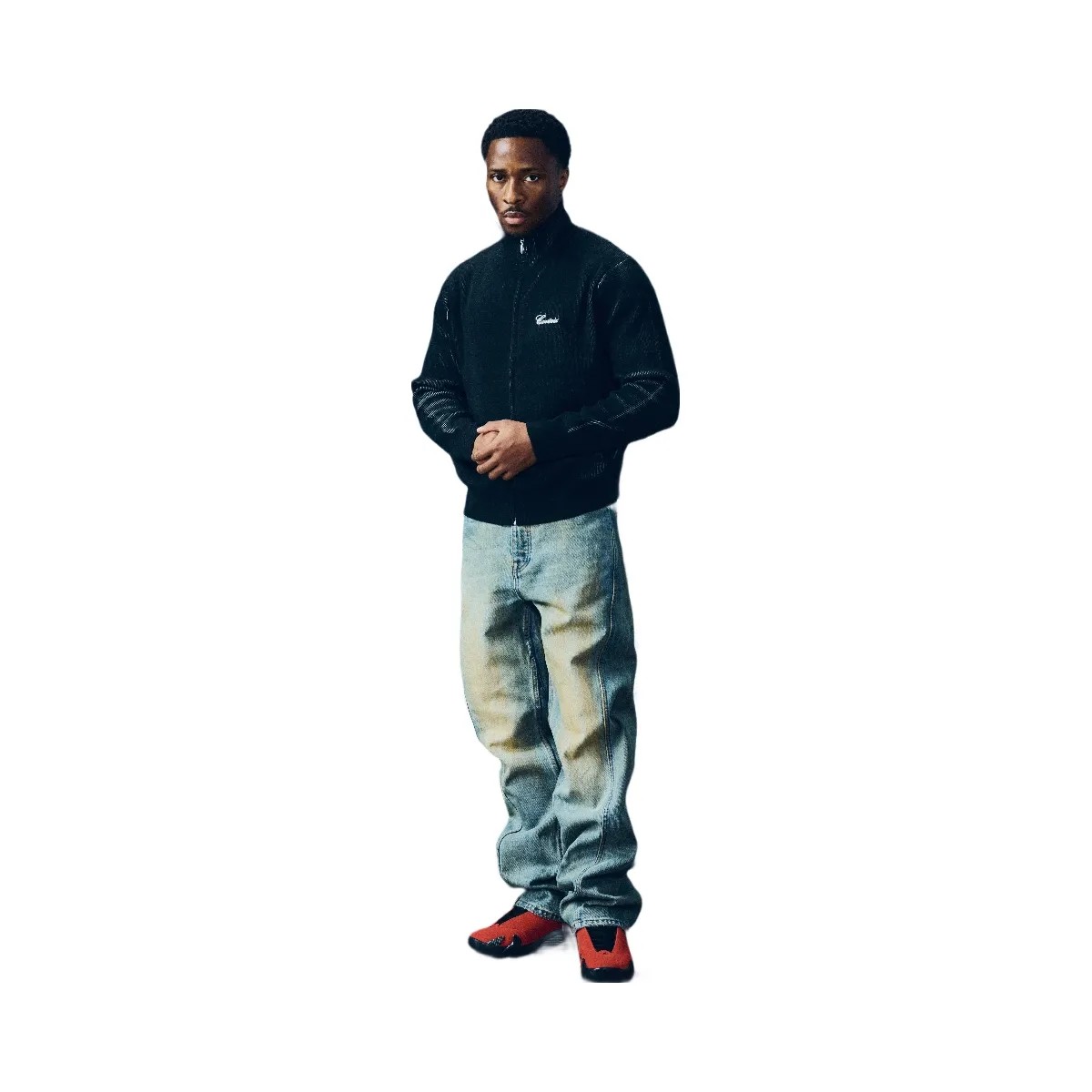 Corteiz 2 Tone Ribbed Knit Zip Up Black - HypeFly India View 4