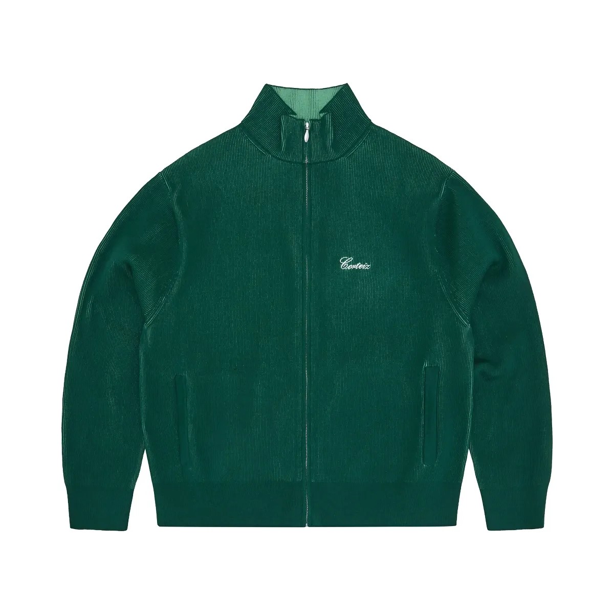 Corteiz 2 Tone Ribbed Knit Zip Up Green - HypeFly India View 1