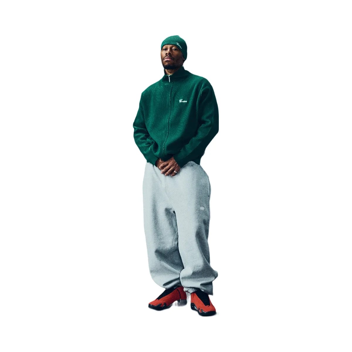 Corteiz 2 Tone Ribbed Knit Zip Up Green - HypeFly India View 4