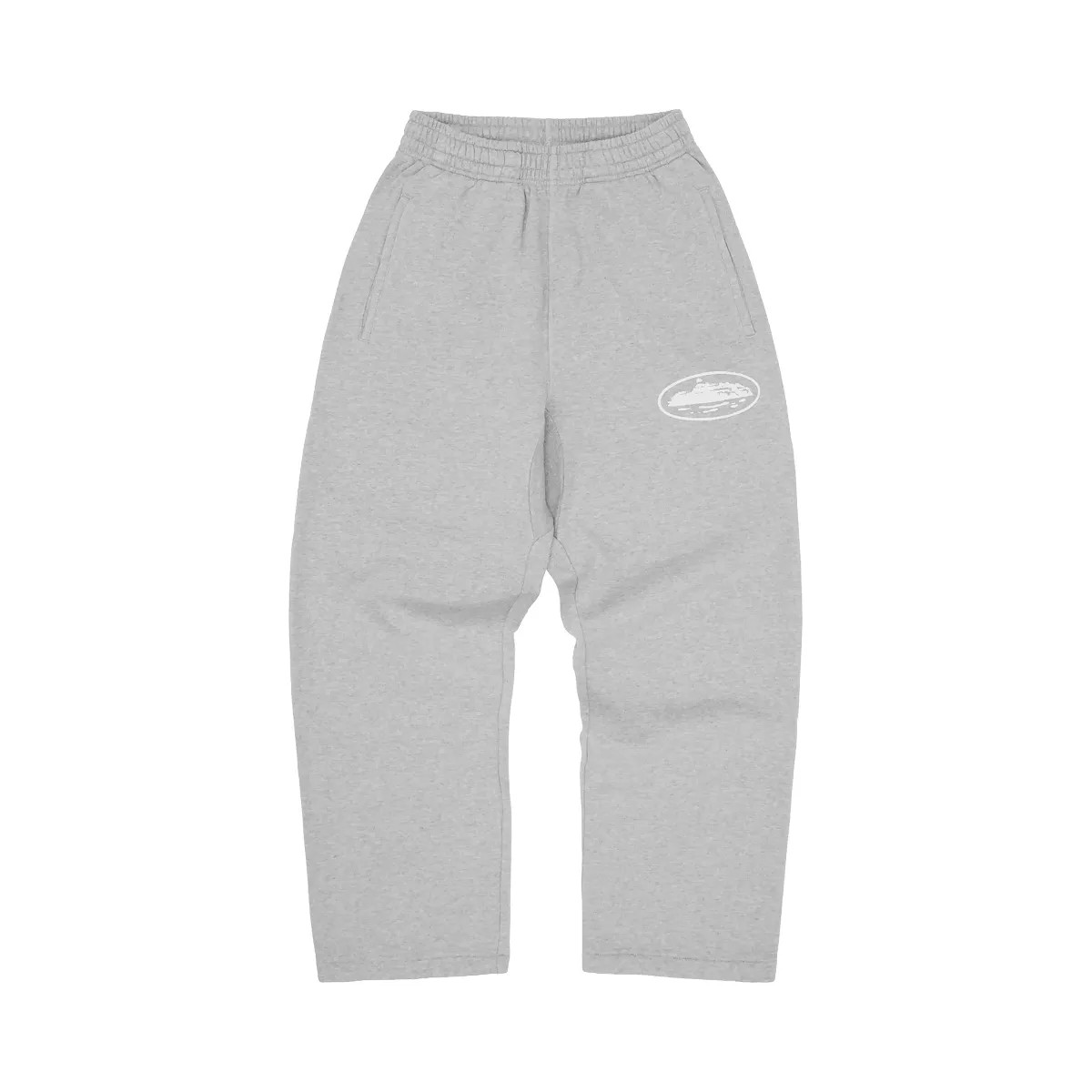 Corteiz Island Puff Print Open Hem Sweatpant Heather Grey - HypeFly India View 1