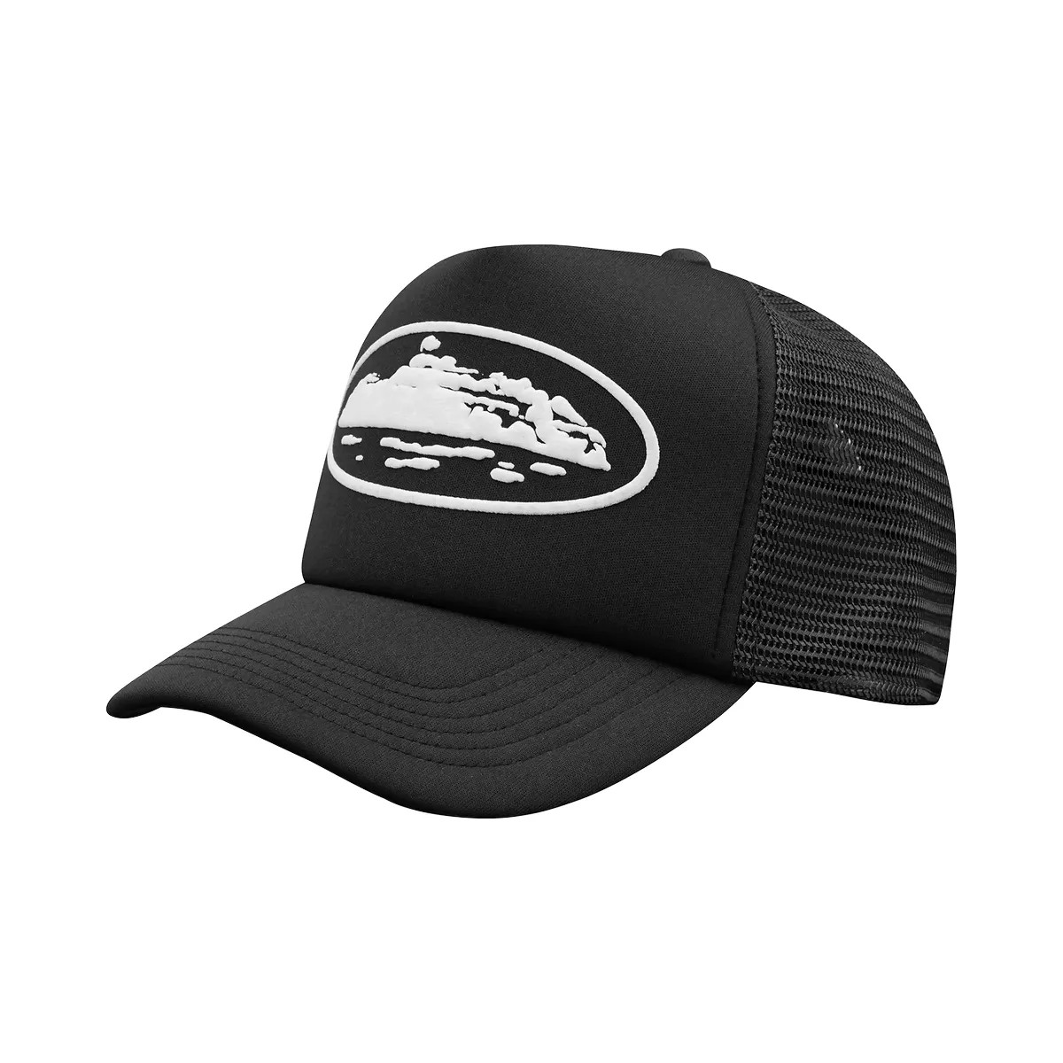 Corteiz Island Puff Print Trucker Hat Black - HypeFly India View 1