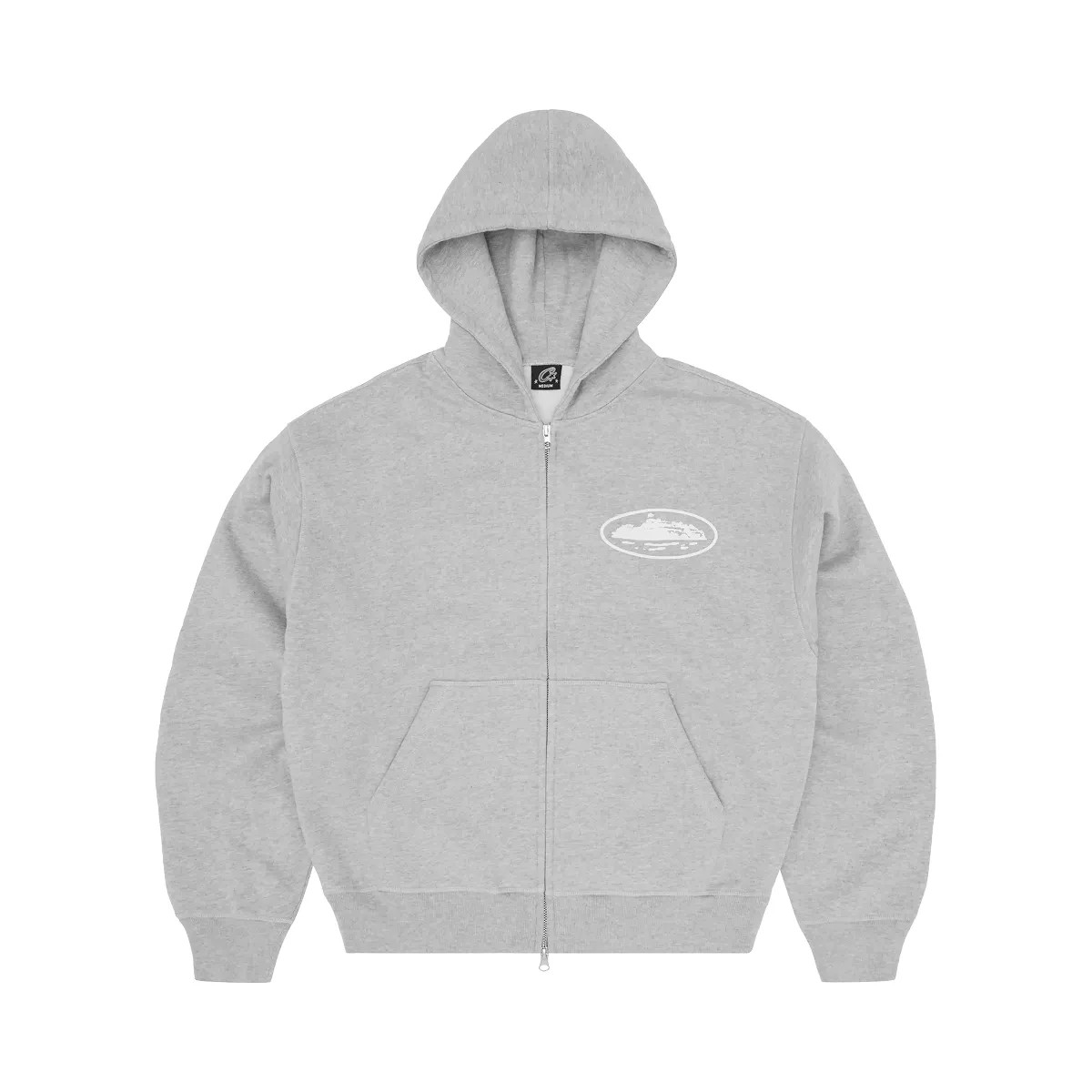 Corteiz Island Puff Print Zip Hoodie Heather Grey - HypeFly India View 1