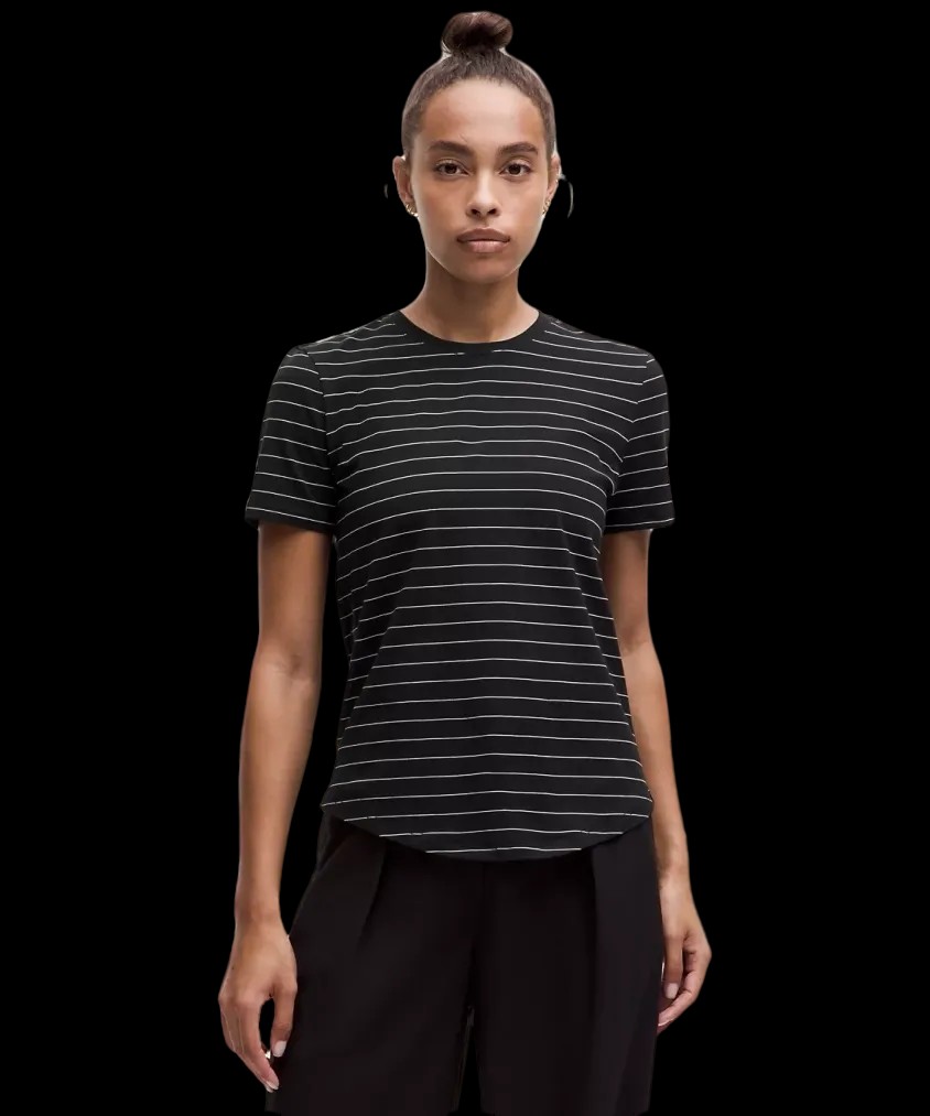 Lululemon Love Curved-Hem Crewneck T-Shirt Short Serve Stripe Black White - HypeFly India View 1