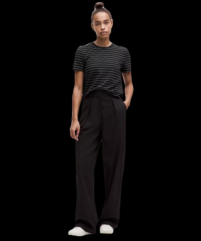 Lululemon Love Curved-Hem Crewneck T-Shirt Short Serve Stripe Black White - HypeFly India View 2