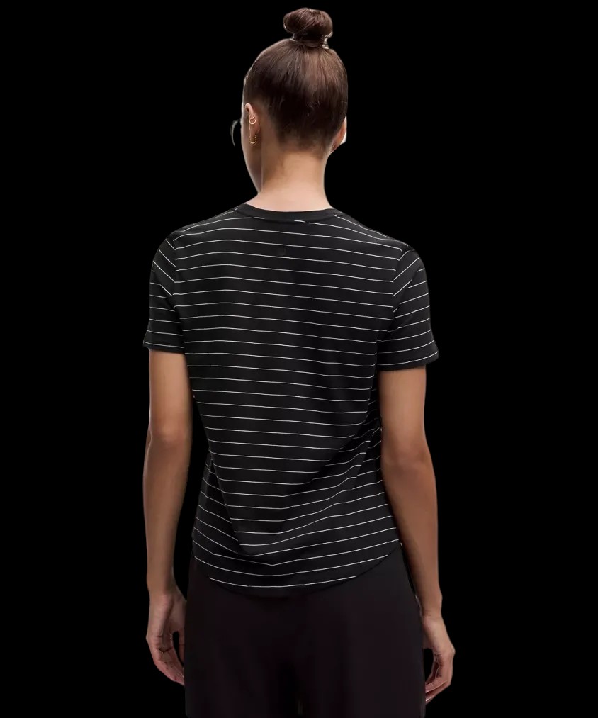 Lululemon Love Curved-Hem Crewneck T-Shirt Short Serve Stripe Black White - HypeFly India View 3