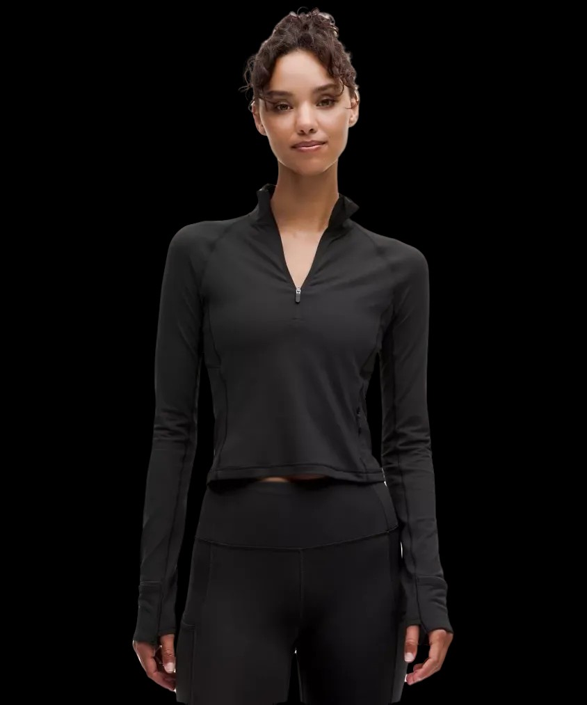 Lululemon It's Rulu Cropped Half Zip Updated Black - HypeFly India View 1