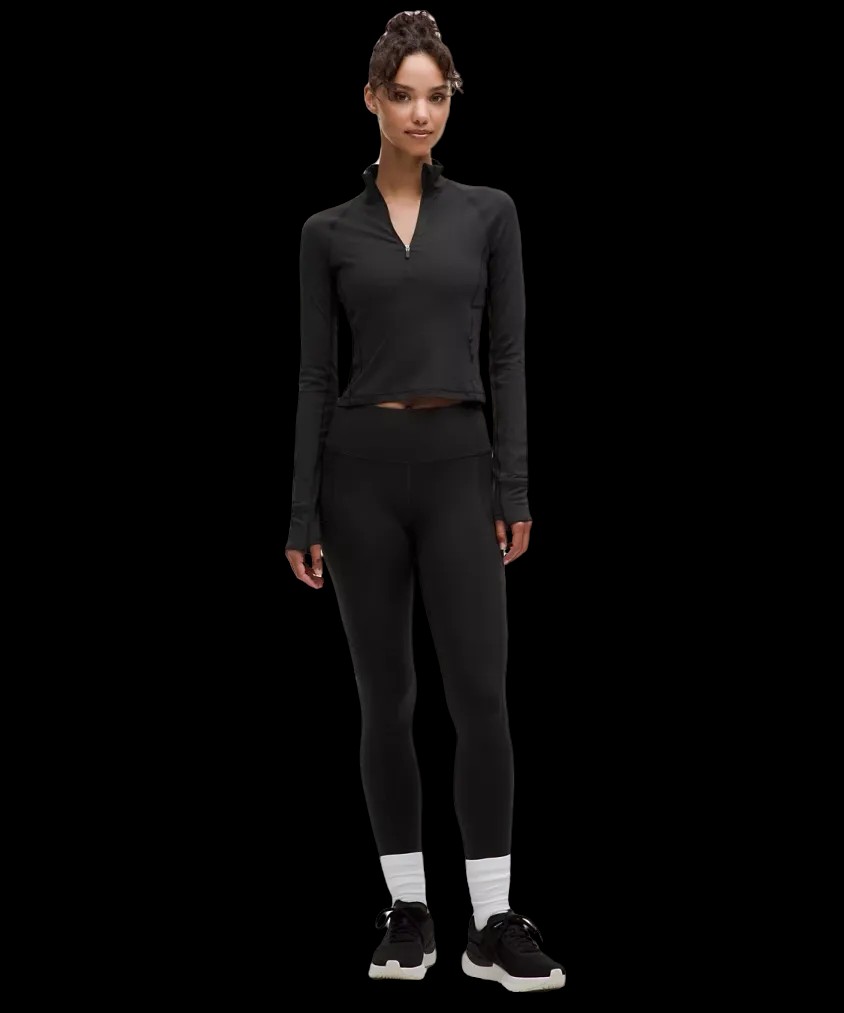 Lululemon It's Rulu Cropped Half Zip Updated Black - HypeFly India View 2