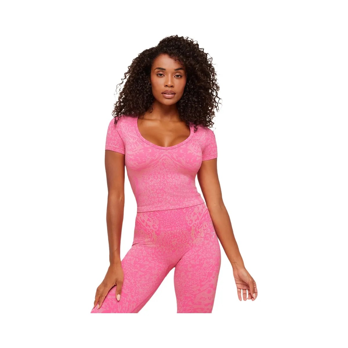 Gymshark Adapt Animal X Whitney Short Sleeve Top "Electric Pink Sorbet Yellow" - HypeFly India View 1