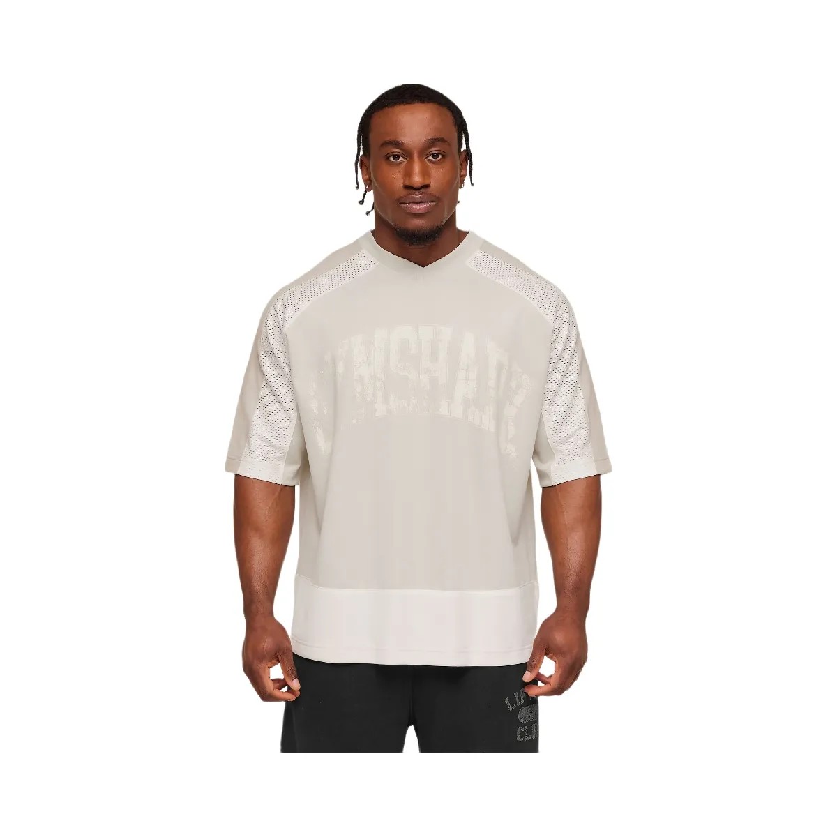 Gymshark Collective Mesh Wordmark Jersey "Tinted White Soft White Pebble Grey" - HypeFly India View 1