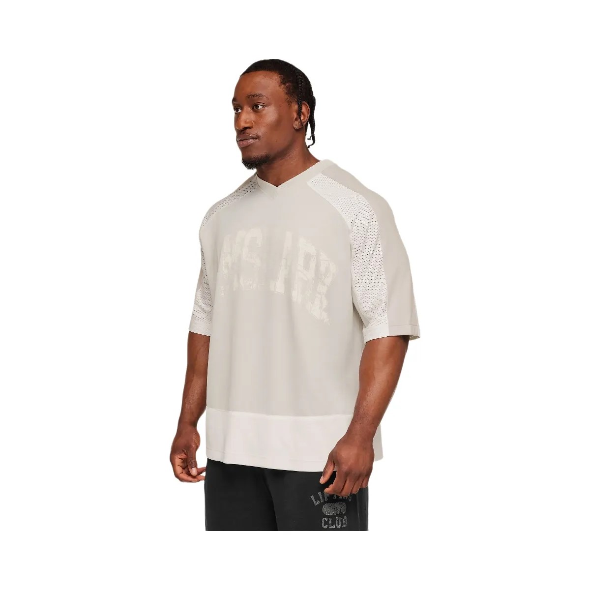 Gymshark Collective Mesh Wordmark Jersey "Tinted White Soft White Pebble Grey" - HypeFly India View 4