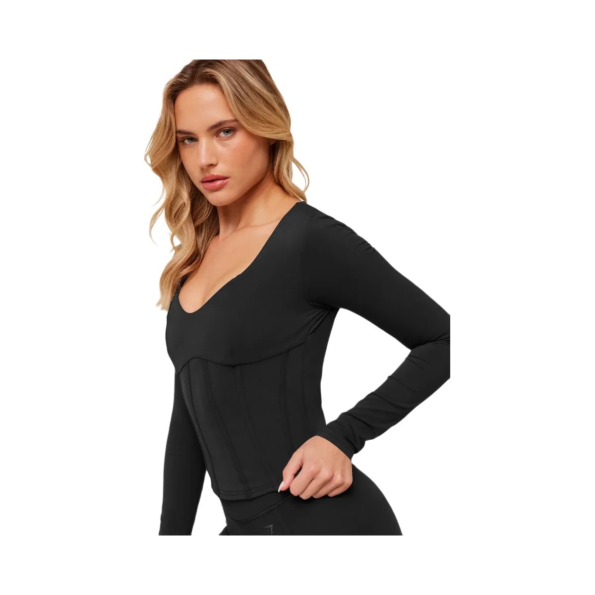 Gymshark Corset Long Sleeve Crop Top "GS Black" - HypeFly India View 5