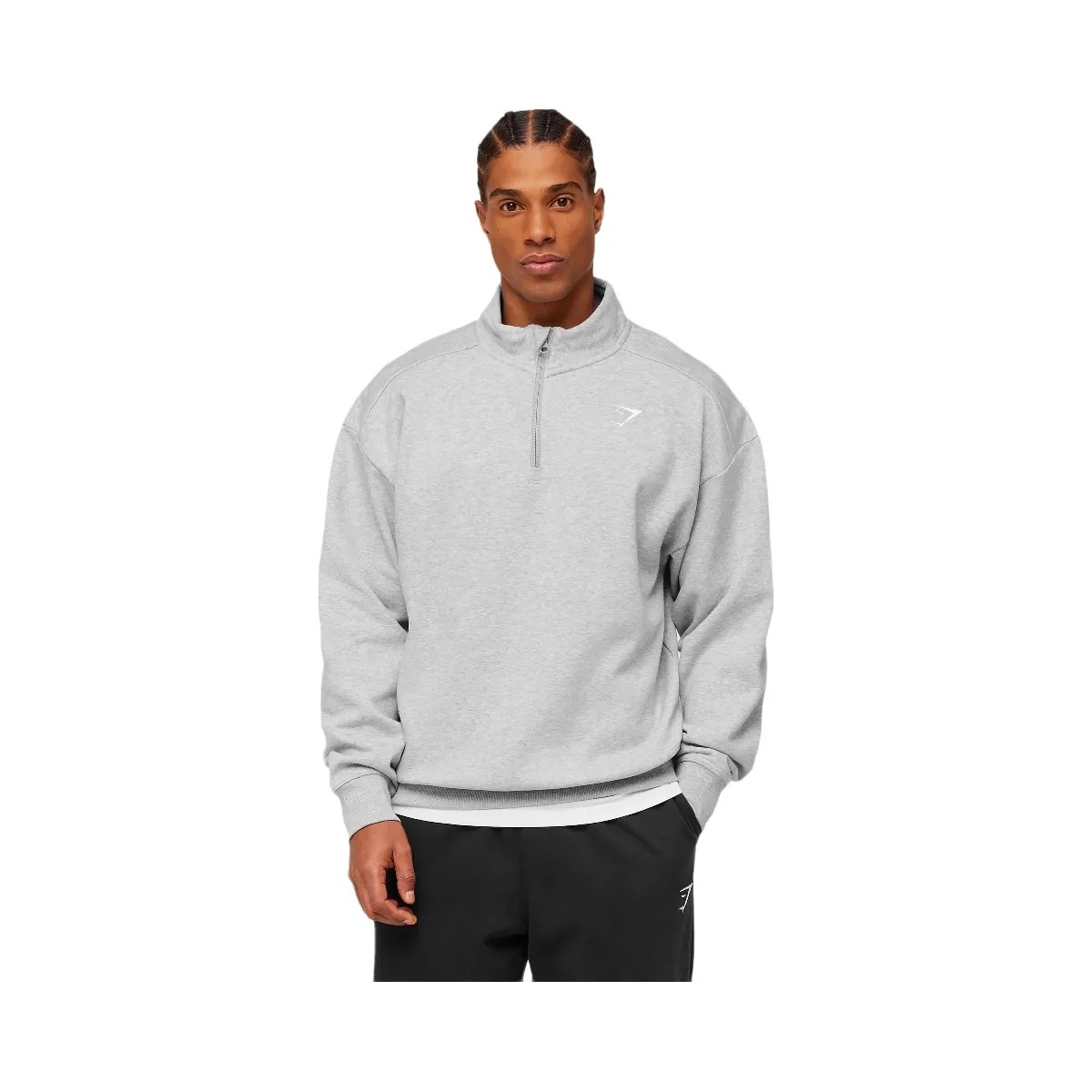 Gymshark Crest Oversized 1/4 Zip "Light Grey Core Marl" - HypeFly India View 1