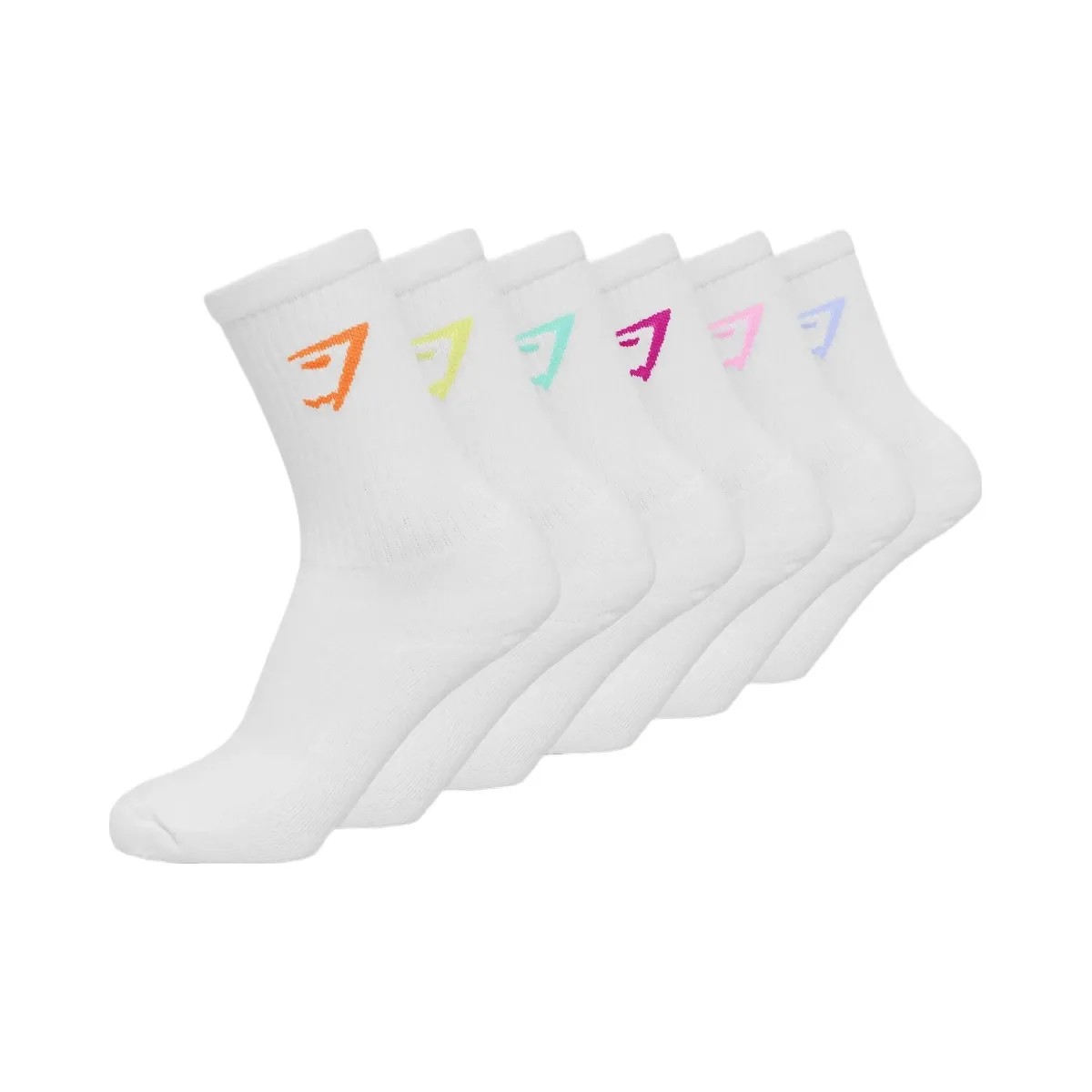 Gymshark Crew Socks 6pk "White Chilled Blue Focus Pink Super-Set Pink Pop Turquoise Sorbet Yellow Dayglow Peach" - HypeFly India View 1
