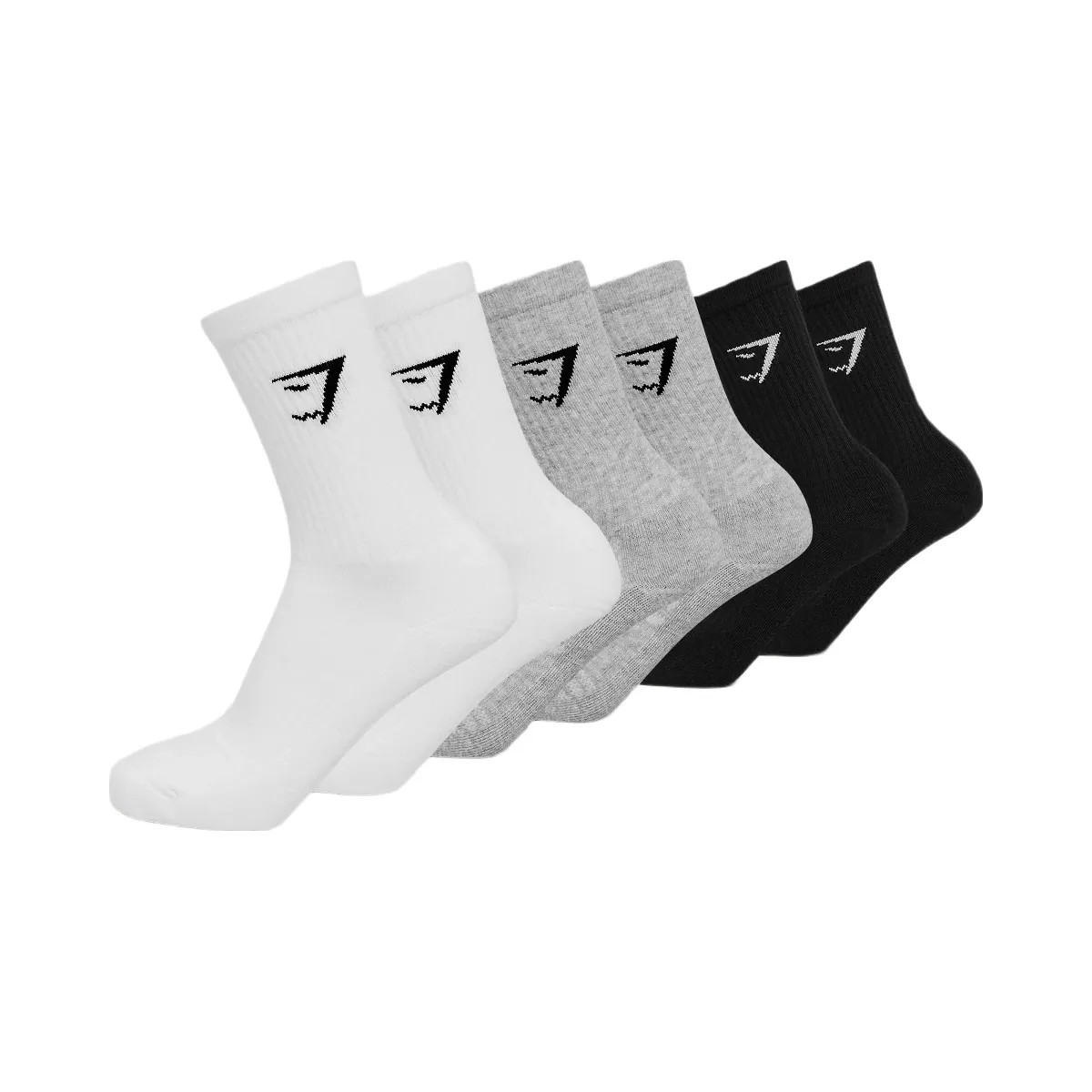 Gymshark Crew Socks 6pk "White Light Grey Core Marl Black" - HypeFly India View 1