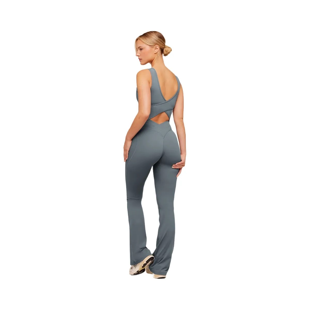 Gymshark Crossover Back Flared Leggings "Iron Blue" - HypeFly India View 6